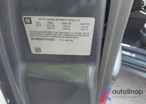 2010 Chevrolet Impala Lt z USA, uszkodzony, nr VIN 2G1WB5EK1A1259820